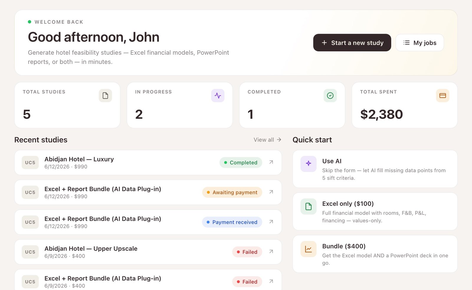 Dashboard — track every study live